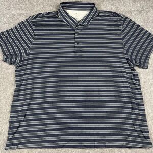Fabletics Shirt‎ Mens 3XL Navy Blue Gray Stretch Striped Polo Casual Golf